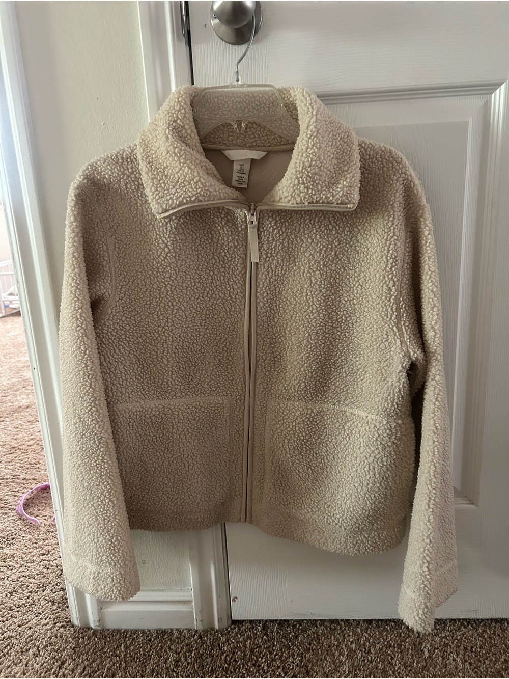 H&M Cream Sherpa Zip-Up Jacket